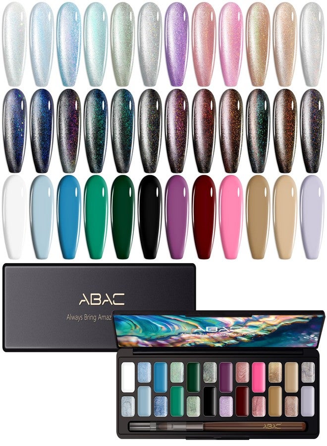 ABAC 24-Color Magnetic Cat Eye Gel Polish Set,Winter Collection Solid No-Spill Cream Gel with Pro Brush,HEMA-Free Cruelty-Free Nail Art Kit - Image 1
